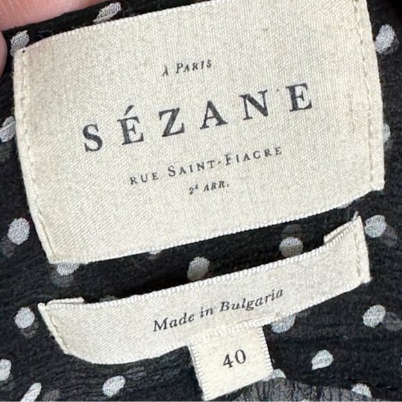 Sezane 100% Silk Wrap Blouse Womens Size 40 French US 8 Polka Dot Top Black Ecru - Picture 5 of 15